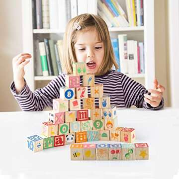 Gemileo Wooden ABC Toy Building Blocks for Toddlers 1-3 36 PCS Wood Alphabet Number Blocks for Stack...