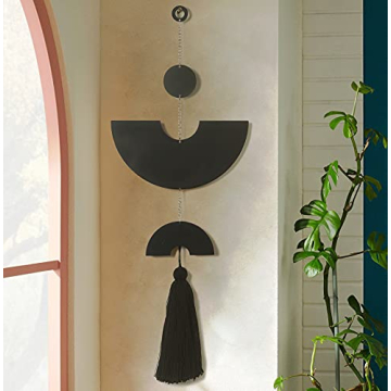 IOWER Black Metal Wall Decor Wall Hanging Metal Wall Art Tassel Living Room Bathroom Modern Home Roo...