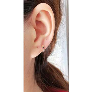 Rainbow 14K Gold Plated CZ Small Cartilage Hoop Earrings for Women BMulticolored Cubic Zirconia Tiny...
