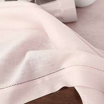 Solino Home Pink Linen Tablecloth 60 x 90 Inch - Classic Hemstitch 100% Pure Linen Easter Tablecloth...