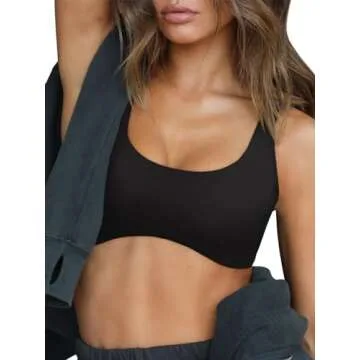 LASLULU Womens Backless Sports Bra Sexy Scoop Neck Black Crop Tops Athletic Fitness Sports Bra Summer Workout Gym Top Yoga Bra(Black,Small)
