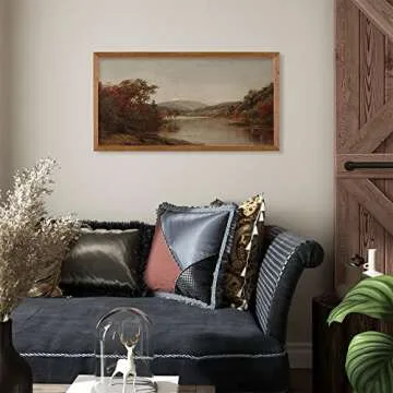 Unframed Rolled Vintage Farmhouse French Country Bedroom Wall Decor Above Bed - 10x20" - Panoramic Landscape Picture - Horizontal Wall Art Over the Bed - Canvas Oil Long Poster Autumn Lake House Print
