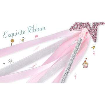Lovelyshop Pink Crystal Metal Star Fairy Wand with Ribbon for Girls Halloween Decorations