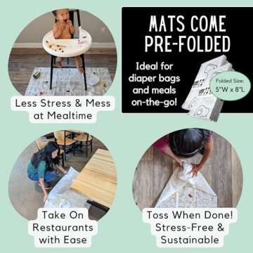 THEO'S MATS 60 Count Disposable Mats for Under High Chair - 100% Biodegradable & Compostable 47" x 29" Splat Mat Floor Covering | Baby Led Weaning Supplies for Home or Restaurants, Gray