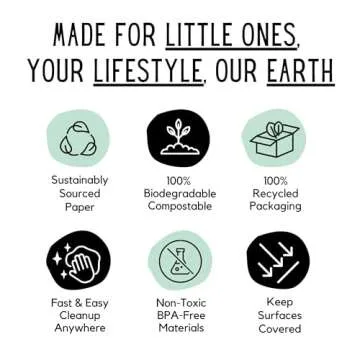 THEO'S MATS 60 Count Disposable Mats for Under High Chair - 100% Biodegradable & Compostable 47" x 29" Splat Mat Floor Covering | Baby Led Weaning Supplies for Home or Restaurants, Gray