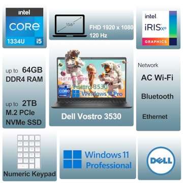 Dell 15 3530 Laptop - Business & Home Student Laptop, Intel 10-Core i5-1334U, 120Hz FHD Vostro, WiFi...