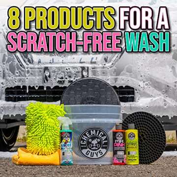 Chemical Guys HOL_128 Car Cleaning Kit, with Car Wash Soap, Car Wash Bucket and 16oz Car Care Cleani...