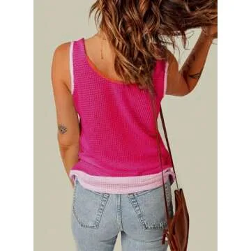 Dokotoo Waffle Knit Sleeveless Tank Tops for Women 2025 Summer Fashion Casual Scoop Neck Color Block...