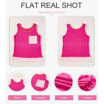 Dokotoo Waffle Knit Sleeveless Tank Tops for Women 2025 Summer Fashion Casual Scoop Neck Color Block Loose Fit Tee Shirts with Pockets Comfy Patchwork Womens Basic Vest Resort Wear Rose Red Small