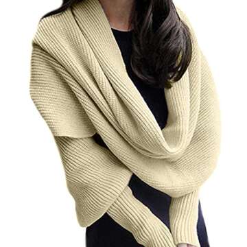 EUBUY Women Autumn Winter Scarf with Sleeve, Warm Knitted Crochet Scarf Wrap Shawl Sweater Top Women...