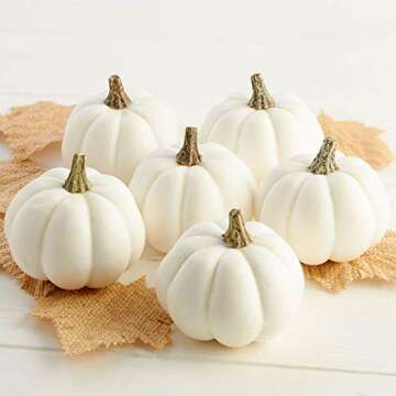Factory Direct Craft Package of 6 Artificial White Baby Boo Pumpkins for Halloween, Fall and Thanksg...