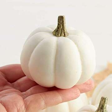 Factory Direct Craft Package of 6 Artificial White Baby Boo Pumpkins for Halloween, Fall and Thanksgiving Decorating