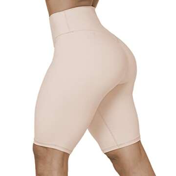 Sunzel 10" Waist Biker Shorts for Women No Front Seam Soft Yoga Workout Gym Bike Shorts Tummy Control Squat Proof Beige