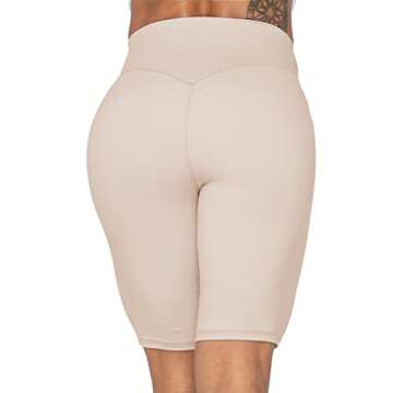 Sunzel 10" Waist Biker Shorts for Women No Front Seam Soft Yoga Workout Gym Bike Shorts Tummy Control Squat Proof Beige