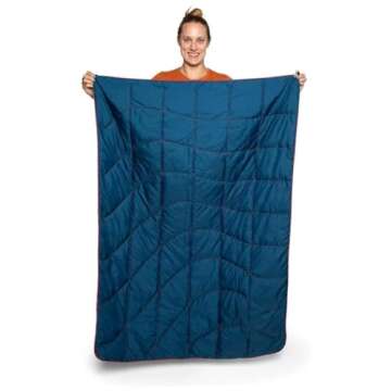 Rumpl The NanoLoft Puffy Blanket | Indoor Outdoor Camping Blanket for Traveling, Picnics, Beach Trips, Concerts | 38" x 52" | Rocky Mountain Sunset Fade, Travel