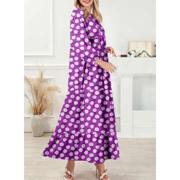 Dokotoo V Neck Summer Dresses for Women 2024 Puff Sleeve Dress Ruffle A-Line Long Dresses Casual Flo...