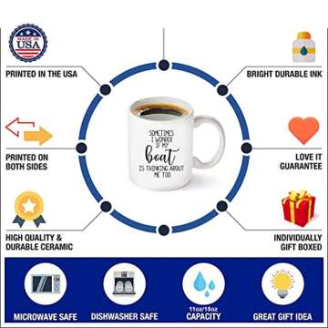 Lake Mug, Sometimes I Wonder If My Boat Is Thinking About Me Too, Boat Mug, Lake Decor, Funny Coffee Mugs, Boating Cup, 11/15oz Ceramic Novelty Coffee Cup, Gift Ideas Halloween, Christmas, Thanksgivi