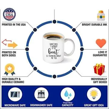 Lake Mug, Sometimes I Wonder If My Boat Is Thinking About Me Too, Boat Mug, Lake Decor, Funny Coffee Mugs, Boating Cup, 11/15oz Ceramic Novelty Coffee Cup, Gift Ideas Halloween, Christmas, Thanksgivi