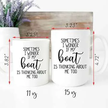 Lake Mug, Sometimes I Wonder If My Boat Is Thinking About Me Too, Boat Mug, Lake Decor, Funny Coffee Mugs, Boating Cup, 11/15oz Ceramic Novelty Coffee Cup, Gift Ideas Halloween, Christmas, Thanksgivi