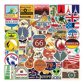 Travel City Sticker Pack of 100 Travel Map Stickers Famous City Scenery Decals for Laptops Water Bot...