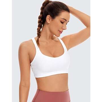 CRZ YOGA Women's Light Support Cross Back Wirefree Removable Cups Yoga Sport Bra,White,S Fit 32D 34A...