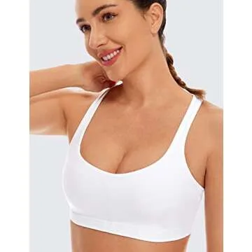 CRZ YOGA Women's Light Support Cross Back Wirefree Removable Cups Yoga Sport Bra,White,S Fit 32D 34A 34B 34C