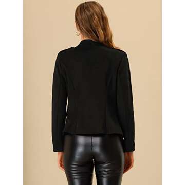 Allegra K Women's Vintage Open Front Steampunk Fall Winter Button Faux Suede Jacket Medium Black