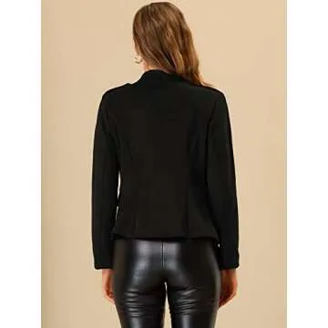 Allegra K Women's Vintage Open Front Steampunk Fall Winter Button Faux Suede Jacket Medium Black