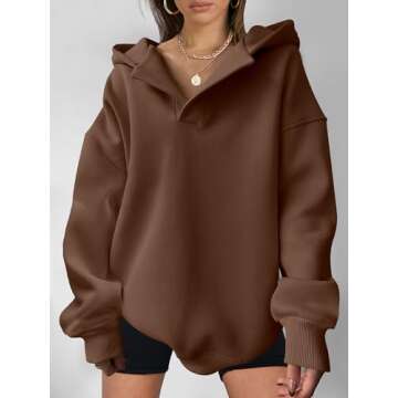 ANRABESS Womens Oversized Hoodies V Neck Sweatshirts Long Sleeve Pullover Casual Fall Teen Girls Preppy Clothes 2025 Trendy A1562 Coffee M
