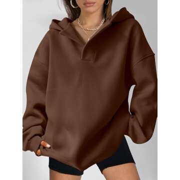 ANRABESS Womens Oversized Hoodies V Neck Sweatshirts Long Sleeve Pullover Casual Fall Teen Girls Preppy Clothes 2025 Trendy A1562 Coffee M