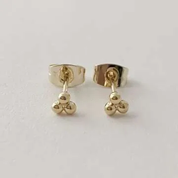 Honeycat Tiny Trinity Ball Stud Earrings in 18k Gold Plated | Minimalist, Delicate Jewelry (G)