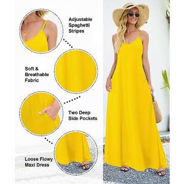 Wolddress Womens 2025 Casual Sleeveless Sundress Plus Size Loose Plain Long Summer Beach Maxi Dress with Pockets Yellow 2X