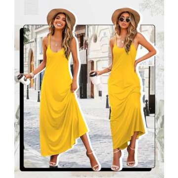 Wolddress Womens 2025 Casual Sleeveless Sundress Plus Size Loose Plain Long Summer Beach Maxi Dress with Pockets Yellow 2X