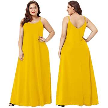 Wolddress Womens 2025 Casual Sleeveless Sundress Plus Size Loose Plain Long Summer Beach Maxi Dress with Pockets Yellow 2X