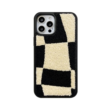 Furry Black White Phone Case Compatible with iPhone 13 Pro 6.1 inch 2021 Checkered Girly Classic Ret...
