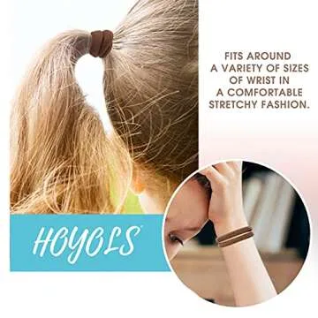 HOYOLS 1.6 Inch Large Soft Seamless Elastic Hair Ties, Stretch Nylon Fabric Ponytail Holders for Women Thick Heavy Curly Hair No Slip No Damage Scrunchies Headbands 50 Pcs (Sparkling Amber)