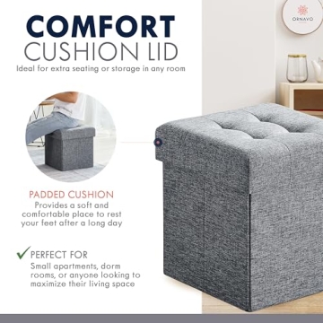 Versatile Ornavo Home Folding Storage Ottoman 15 Inch