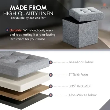 Versatile Ornavo Home Folding Storage Ottoman 15 Inch