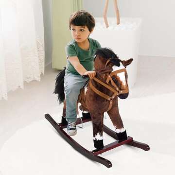 Qaba Kids Metal Plush Ride-On Rocking Horse - Realistic Sounds and Safe Design