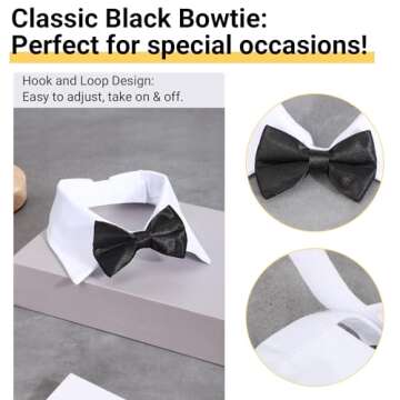 Segarty Black Bow Tie Dog Collar, Cute Tux Dog Bowtie with Handcrafted Adjustable White Collar Formal Pet Cats Puppies Necktie for Small Medium Boy Dog Wedding Birthday Gift