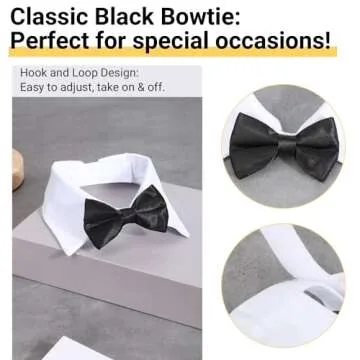 Segarty Black Bow Tie Dog Collar, Cute Tux Dog Bowtie with Handcrafted Adjustable White Collar Formal Pet Cats Puppies Necktie for Small Medium Boy Dog Wedding Birthday Gift