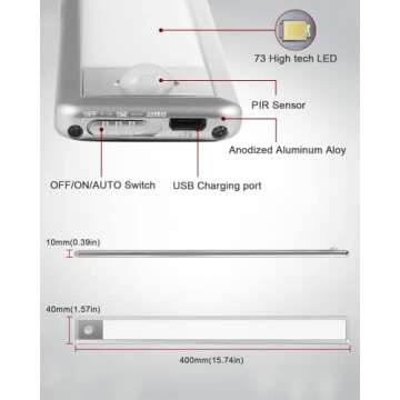 Egouhome Under Cabinet Lights Wireless 2 Pack，73 LED Motion Sensor Light Indoor Rechargeable，150...