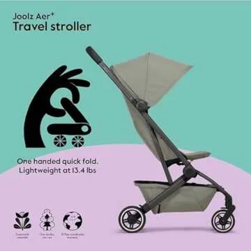 Joolz AER+ Lightweight Baby Stroller, Ultra Compact & Portable One-Hand Fold Design - Ergonomic Recline Seat - Infant & Toddler (up to 50 lb) - Airplane Friendly Stroller - XXL Sun Hood -Sage Green