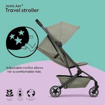 Joolz AER+ Lightweight Baby Stroller, Ultra Compact & Portable One-Hand Fold Design - Ergonomic Recline Seat - Infant & Toddler (up to 50 lb) - Airplane Friendly Stroller - XXL Sun Hood -Sage Green
