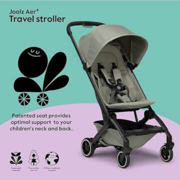 Joolz AER+ Lightweight Baby Stroller, Ultra Compact & Portable One-Hand Fold Design - Ergonomic Recline Seat - Infant & Toddler (up to 50 lb) - Airplane Friendly Stroller - XXL Sun Hood -Sage Green