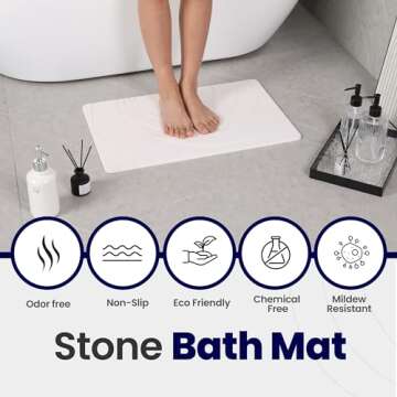 KAYPE Stone Bath Mat - Diatomaceous Stone Bath Mats for Bathroom, Non-Slip Super Absorbent Quick Drying Bath Mat, Diatomite Stone Bath Mat, Natural, Easy to Clean 24"x15"