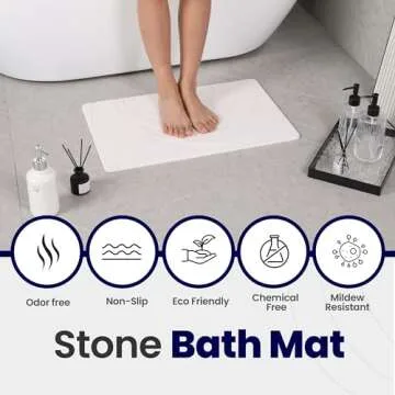 KAYPE Stone Bath Mat - Diatomaceous Stone Bath Mats for Bathroom, Non-Slip Super Absorbent Quick Drying Bath Mat, Diatomite Stone Bath Mat, Natural, Easy to Clean 24"x15"