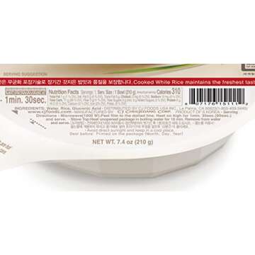 CJ Instant Rice: Cooked White Hetbahn, Gluten-Free & Vegan, Instant & Microwaveable, No Preservatives, Healthy & Delicious, 7.4 Ounce [12 Bowls] (Pack of 12)
