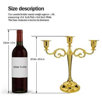 Viscacha 3 Candle Metal Candelabra – Candlesticks Holder for Formal Events, Wedding, Church, Holid...