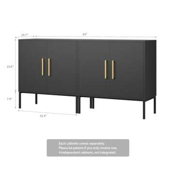 LYNSOM Set of 2 Accent Storage Cabinet with Doors and Adjustable Shelf, Freestanding Modern Sideboar...
